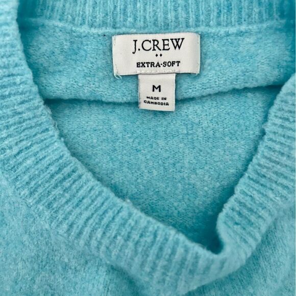 J. Crew Crewneck Side Slit Extra Soft Long Sleeve Aqua Sweater Size Medium - Picture 5 of 6